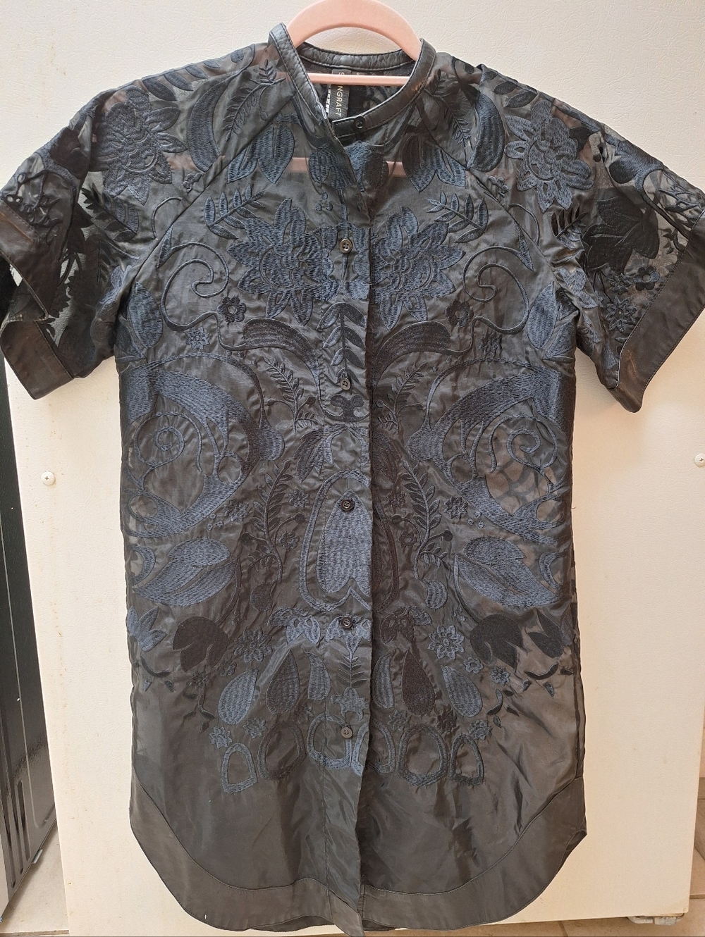 Skingraft Black Embroidered Button-Down Shirt Dress RARE!